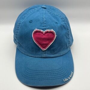 Life Is Good Sky Blue Baseball Hat with Pink Heart Patch